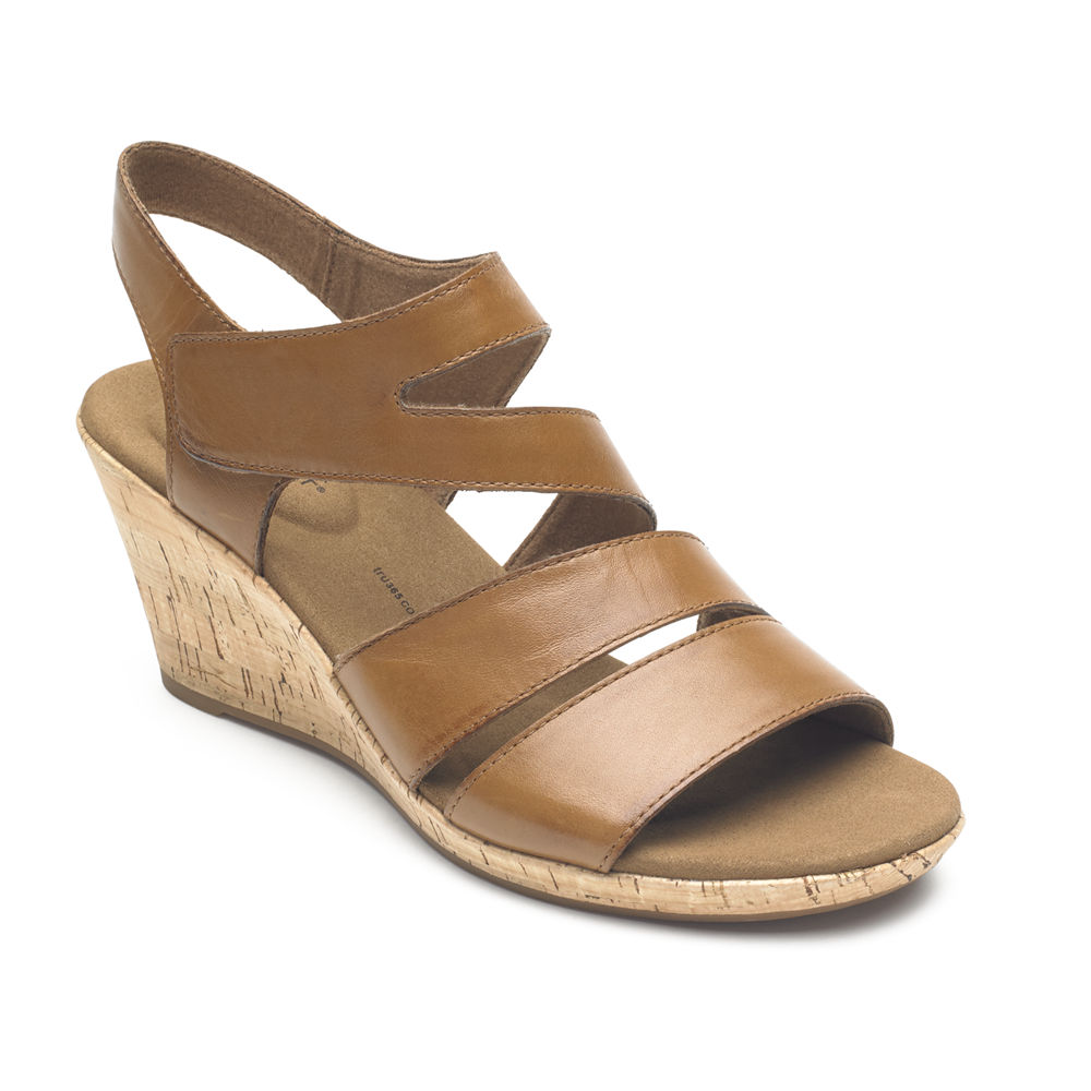 Sandalias Rockport Mujer Mexico - Briah Strappy Wedge Comfort Marrom - CWDHM4693